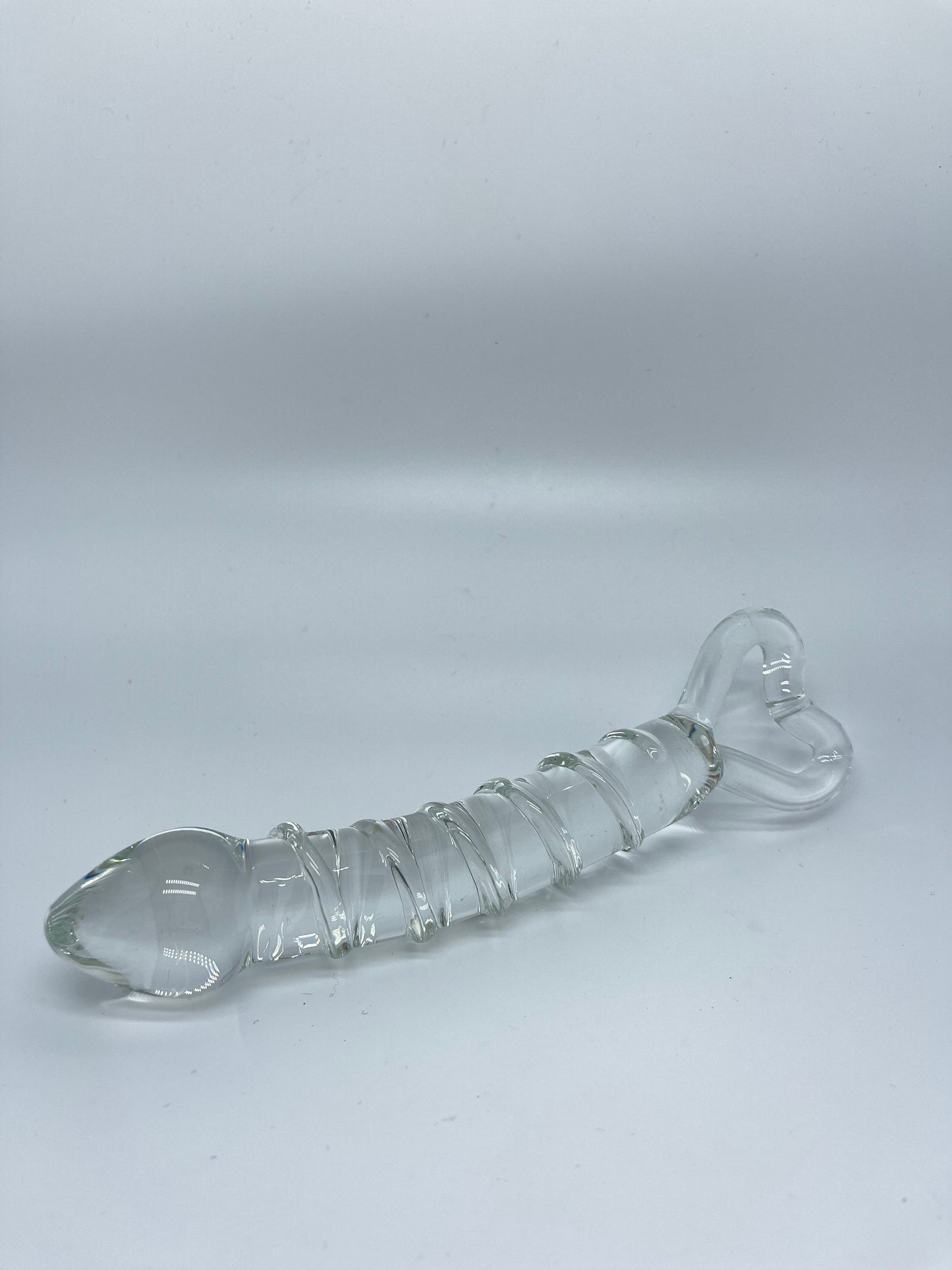 Clear Curve Glass Dildo with heart shape handle