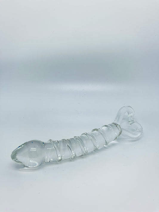 Clear Curve Glass Dildo with heart shape handle