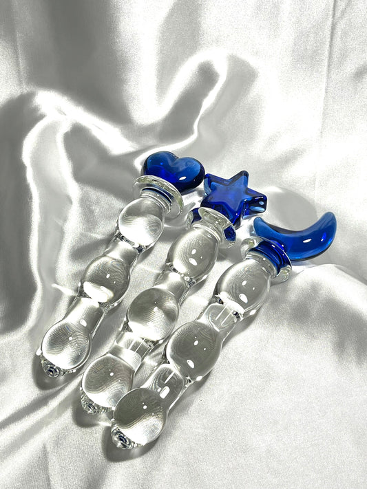 Large Crystal Glass Massage Wand/ Blue Glass Dildo Butt Plug