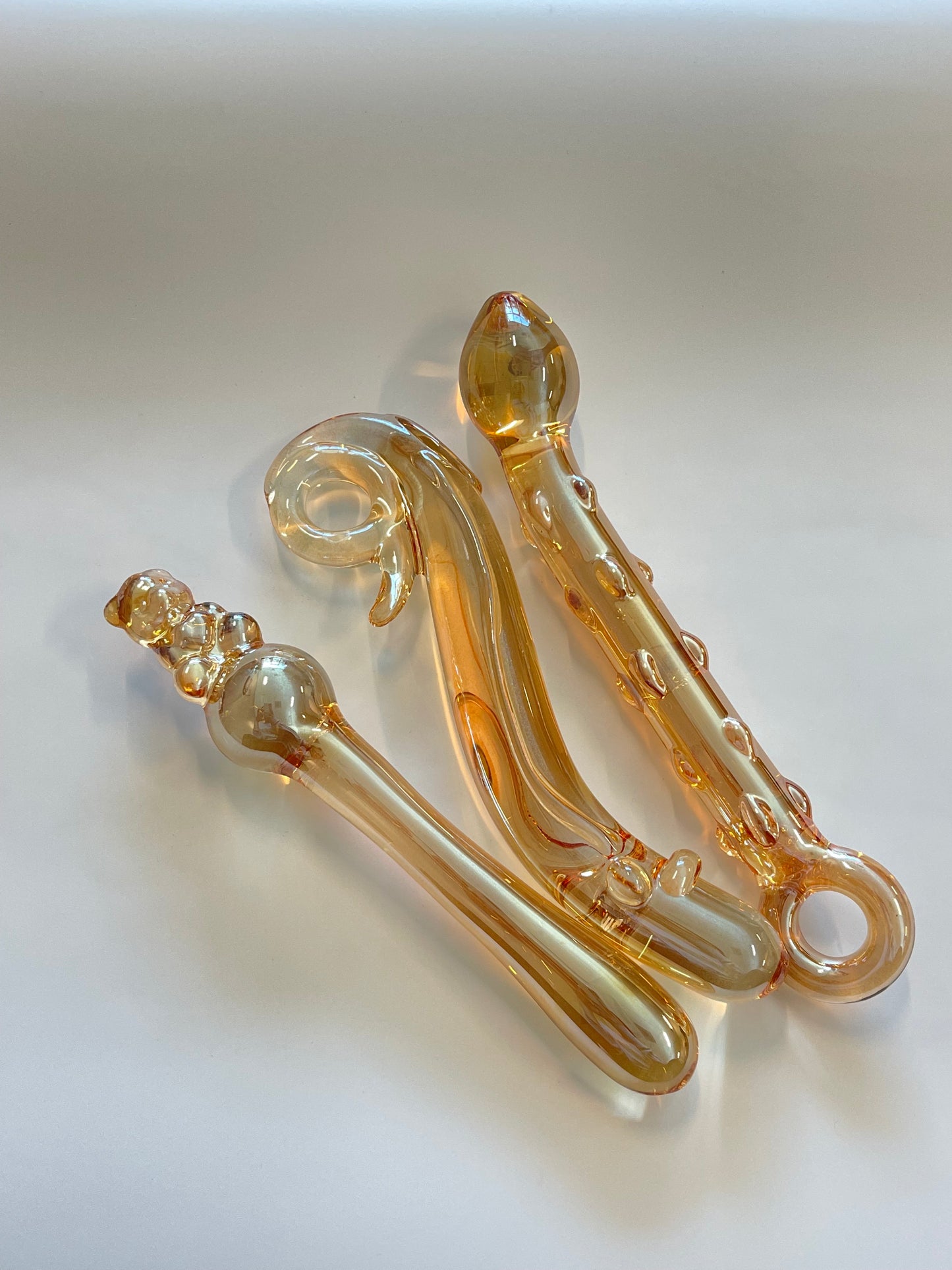 Golden pearl-shine Advance Glass Dildo Collection/ Hand-made Glass Massage Wand