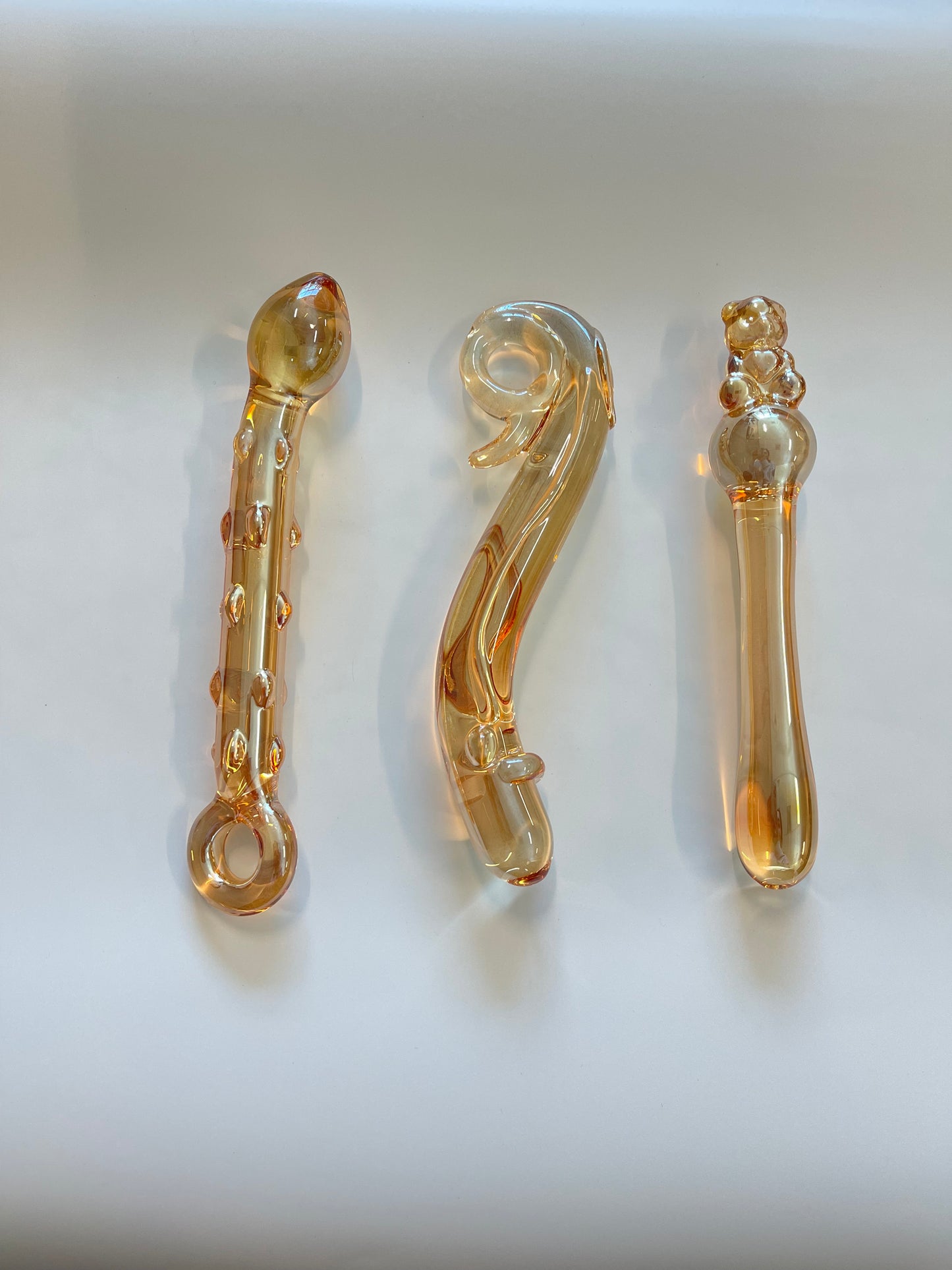 Golden pearl-shine Advance Glass Dildo Collection/ Hand-made Glass Massage Wand