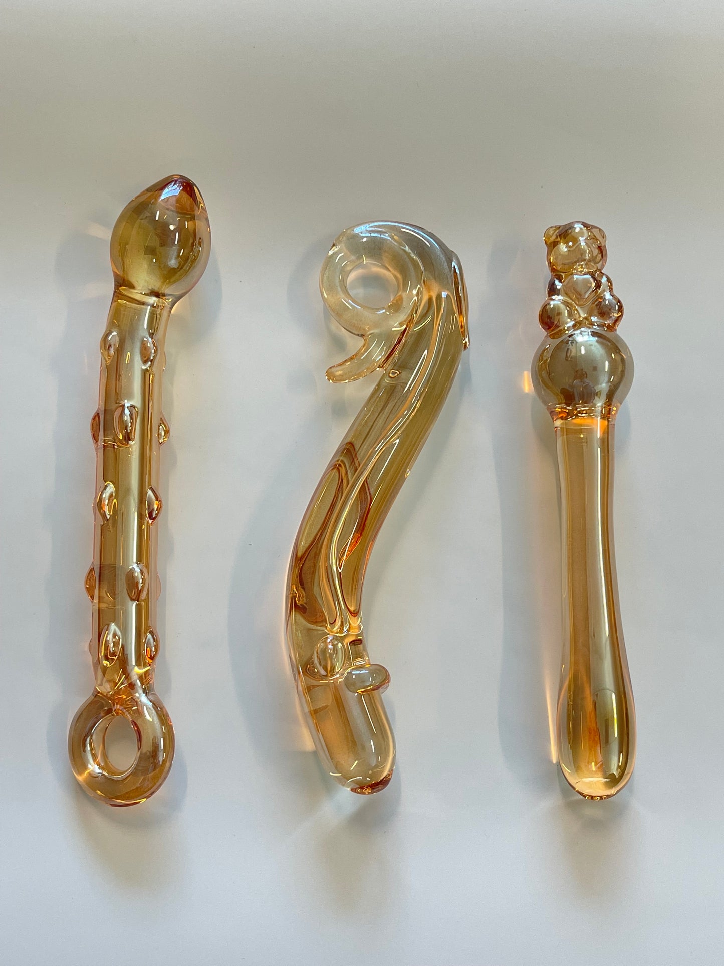 Golden pearl-shine Advance Glass Dildo Collection/ Hand-made Glass Massage Wand