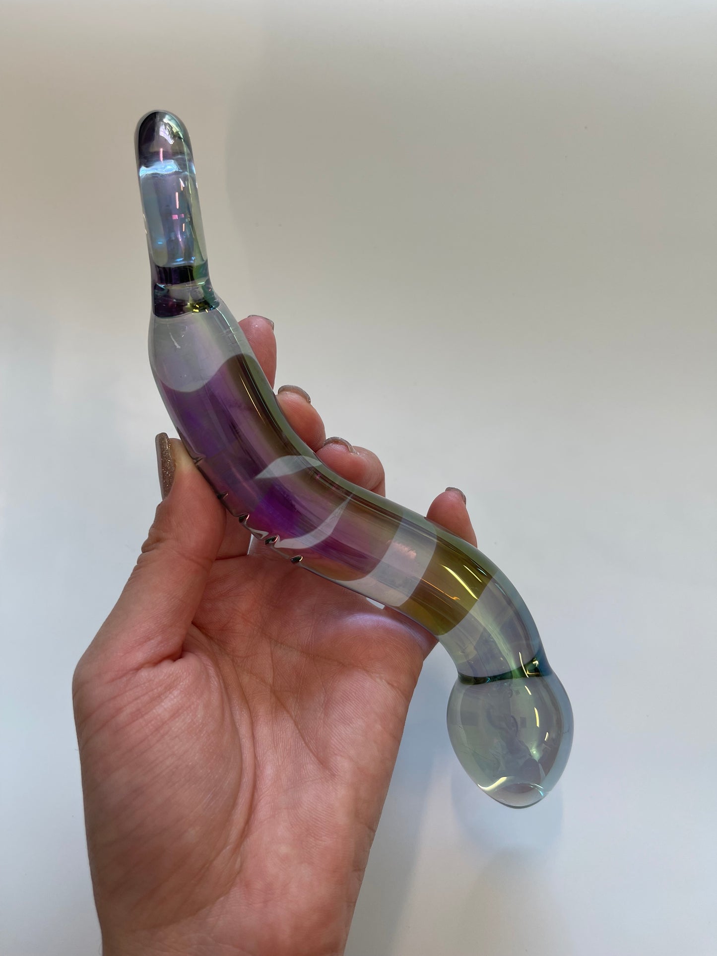 Beautiful Violet Shimmery Curve Glass Wand/ glass adult toy for advancer