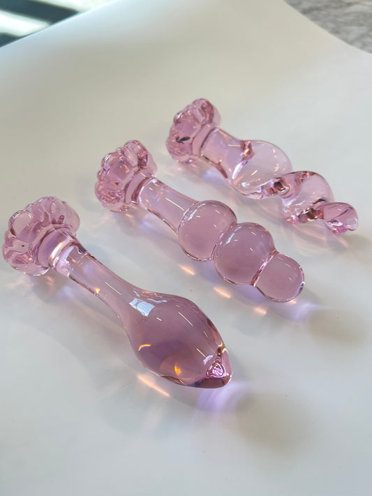 Kawaii Pink Flower Lily Anal Plug/ Adult toys travel kits/ Hand-made Glass Anal Toys