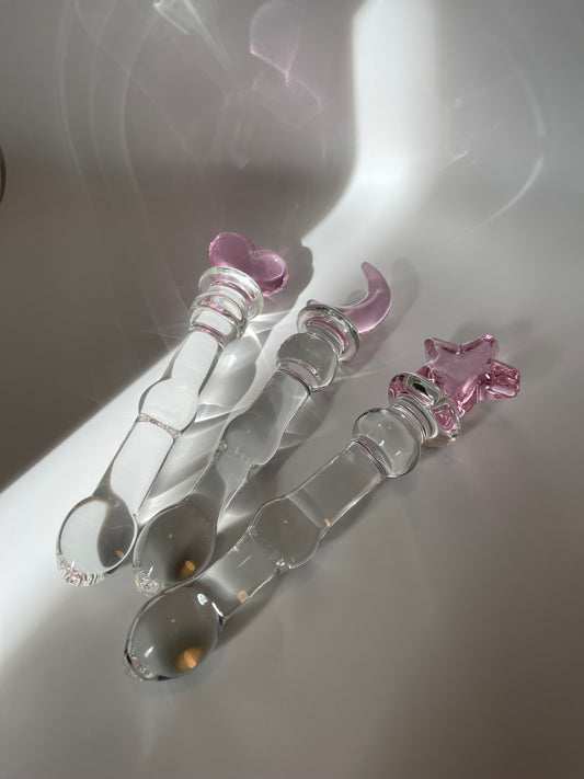 Crystal Glass Massage Wand Glass Dildo/ Pink Crystal Butt Plug for beginner