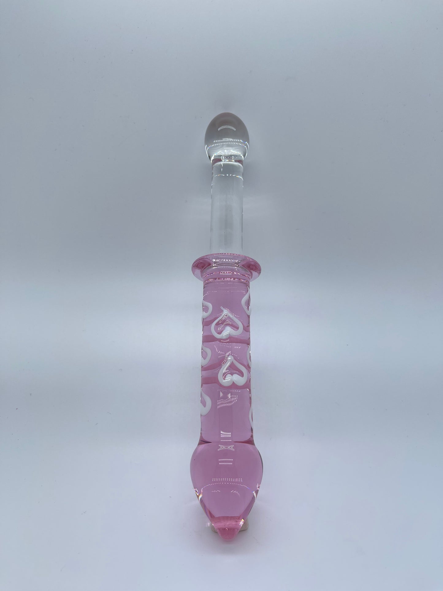 Pink Glass Dildo with Heart shape Drops on shaft Duo-side usage