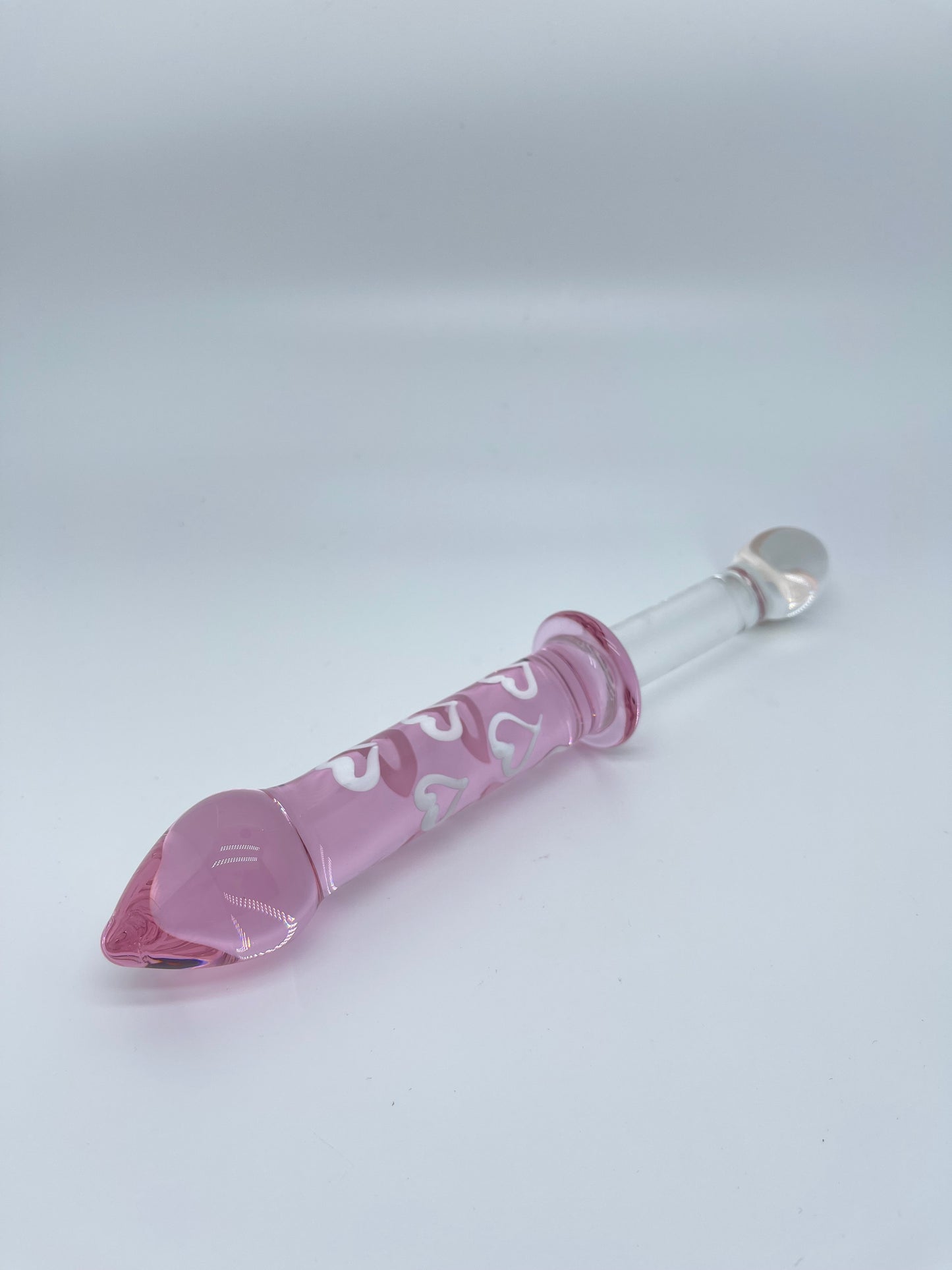 Pink Glass Dildo with Heart shape Drops on shaft Duo-side usage