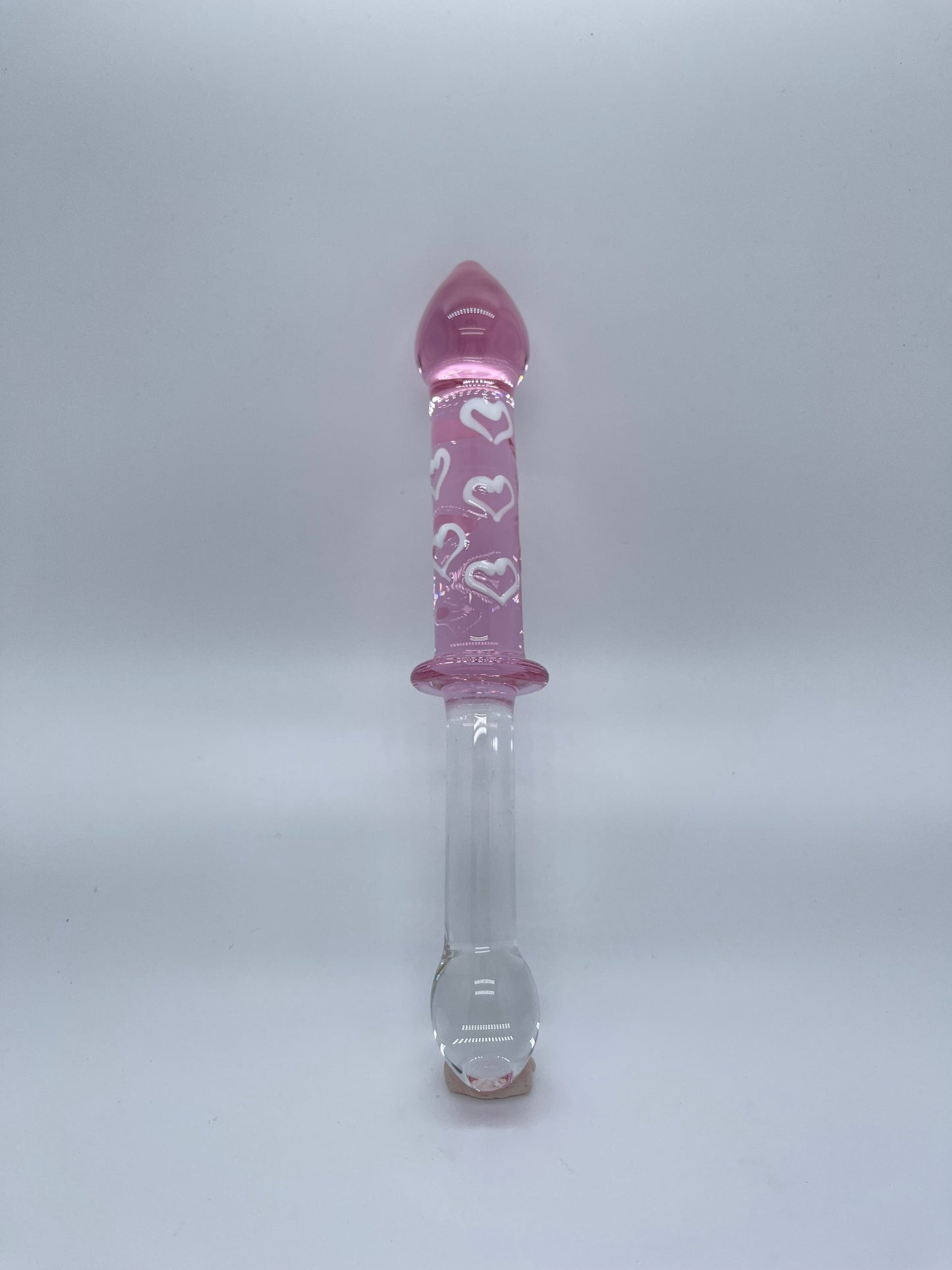 Pink Glass Dildo with Heart shape Drops on shaft Duo-side usage