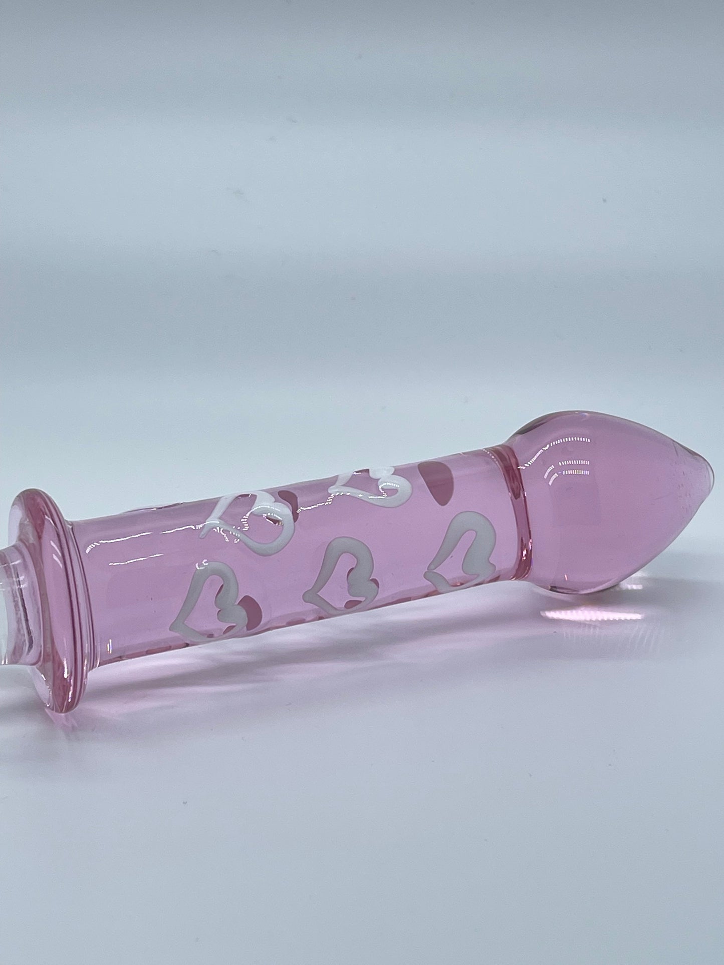 Pink Glass Dildo with Heart shape Drops on shaft Duo-side usage