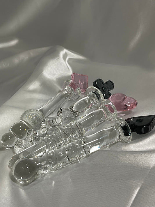 Poker Crystal Glass Wand/ Kawaii Glass Dildo for women/ diamond/heart/club/spade