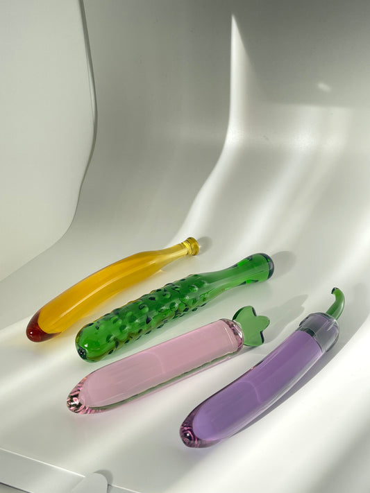 Kawaii Vegetable Crystal Glass Dildo / Veggie Anal Plug/ Fruit Dildo/ eggplant/ banana/ cucumber/radish